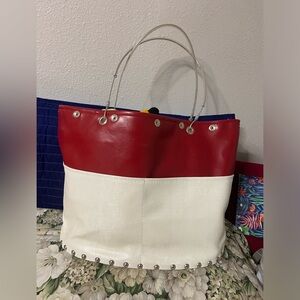 HARDWARE By Renee Red & Beige Faux Leather Tote Bag